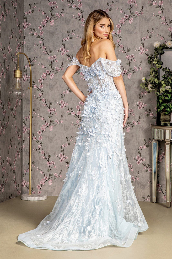 3D Floral Off Shoulder Corset Slit Gown by GLS Gloria GL3409
