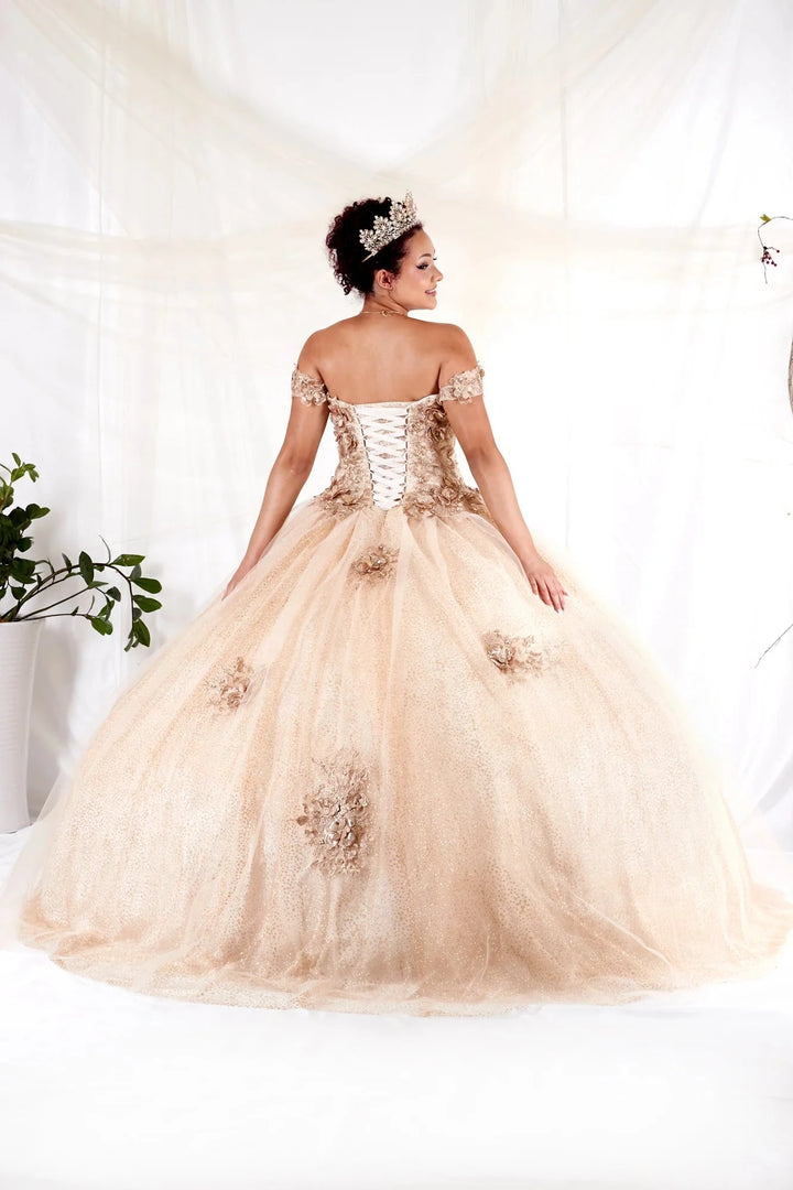 3D Floral Off Shoulder Glitter Ball Gown by Calla KY-73112