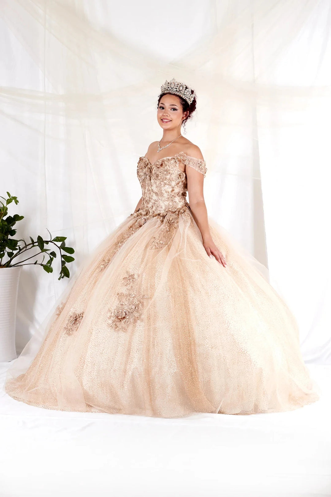 3D Floral Off Shoulder Glitter Ball Gown by Calla KY-73112