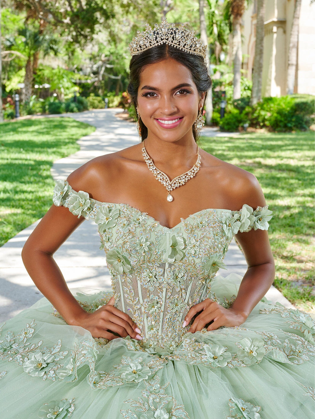 3D Floral Off Shoulder Quinceanera Dress by House of Wu 26073