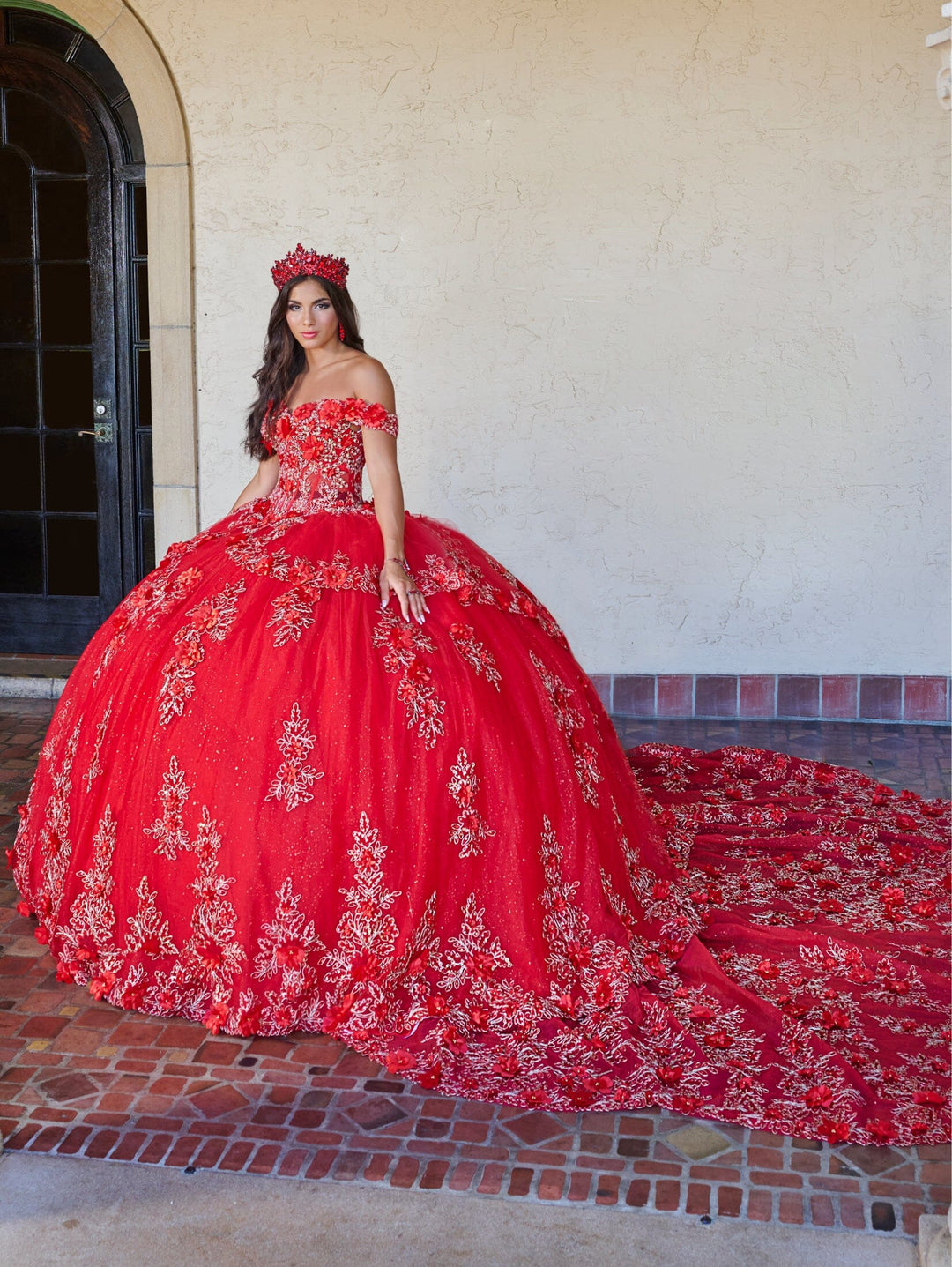 3D Floral Off Shoulder Quinceanera Dress by House of Wu 26073