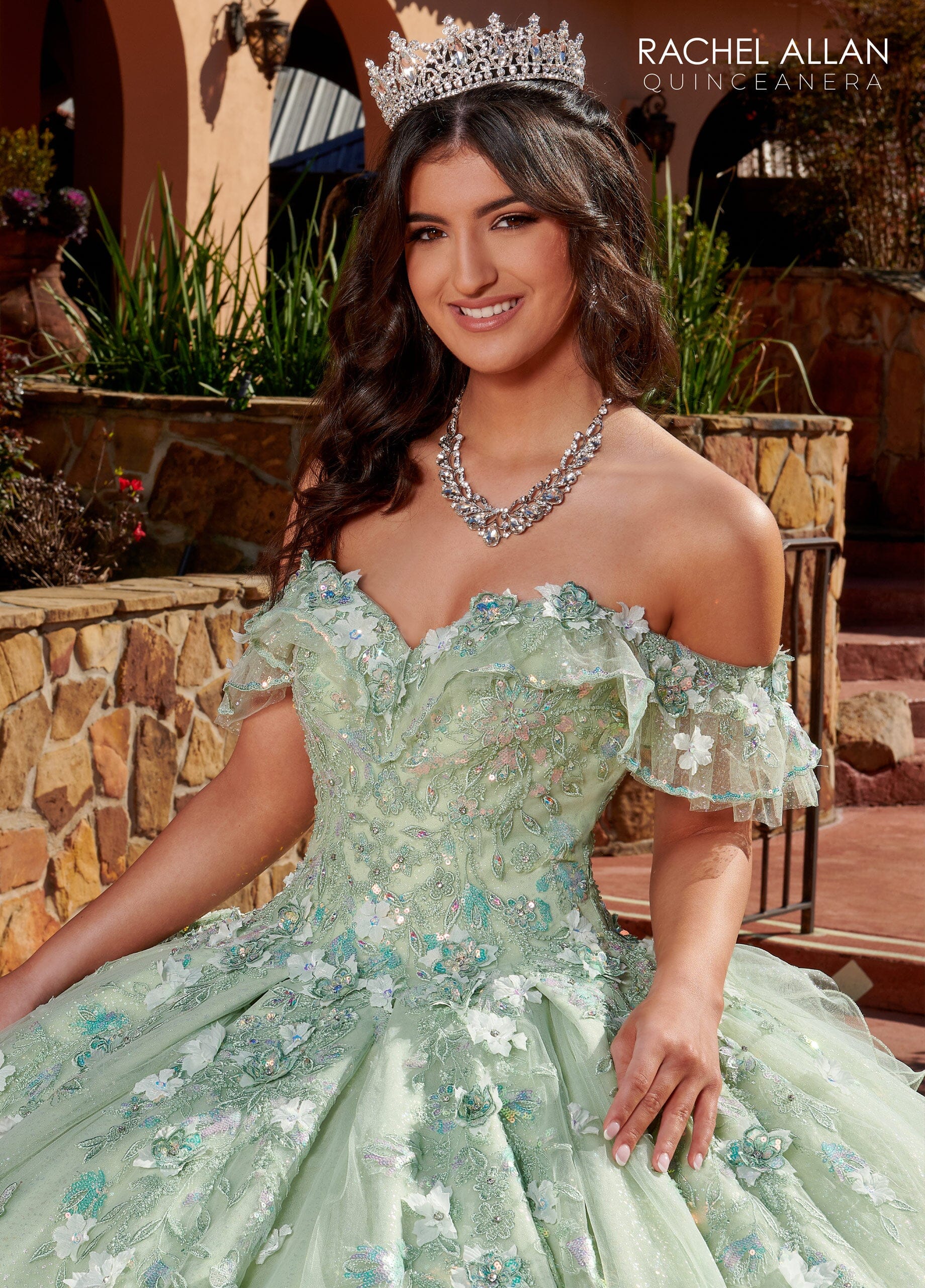 ALLIAN - アライアン Prism Invisible  15-16 152cm 3D Floral Off Shoulder Quinceanera Dress by Rachel Allan