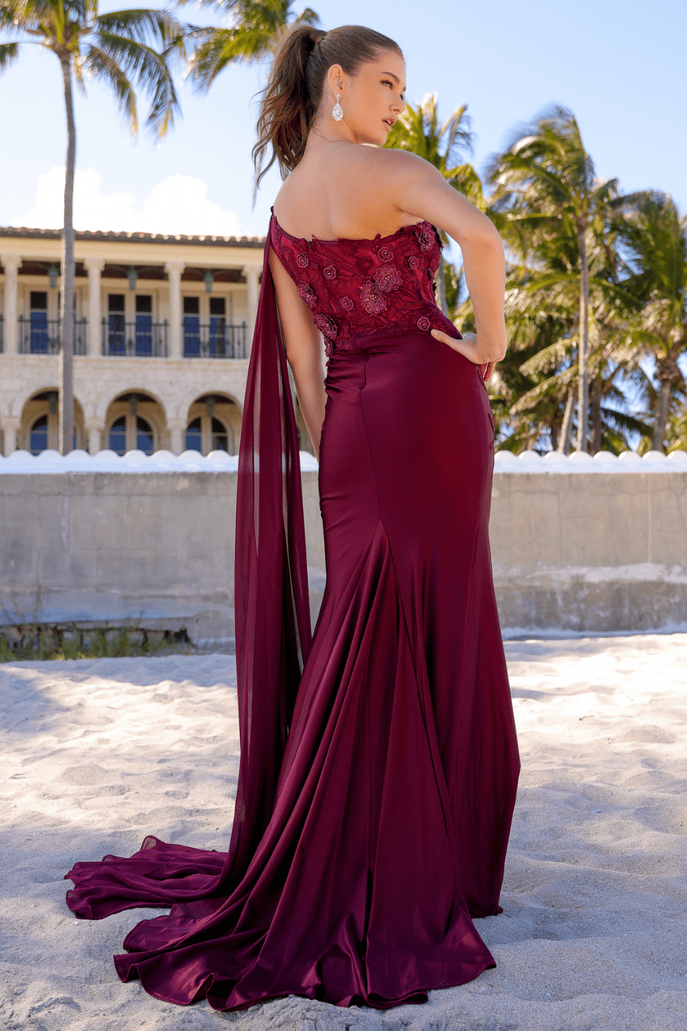 prom dress with shoulder cape Tight Prom Dress with Long Cape Sleeves
