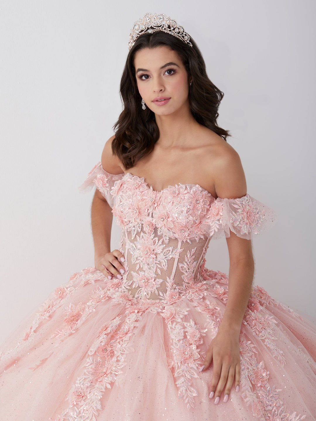 3D Floral Sheer Corset Quinceanera Dress by Fiesta Gowns 56465