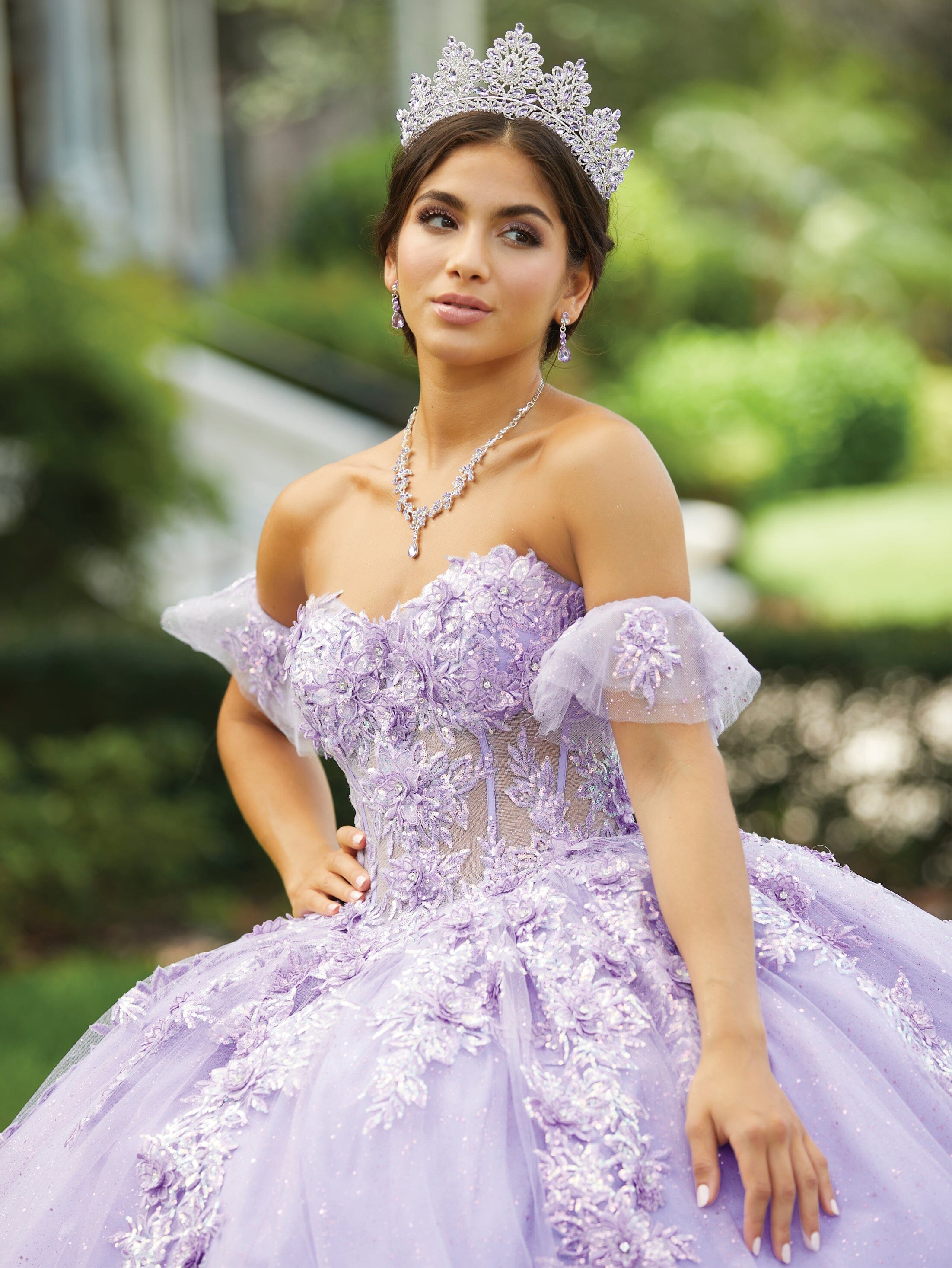 3D Floral Sheer Corset Quinceanera Dress by Fiesta Gowns