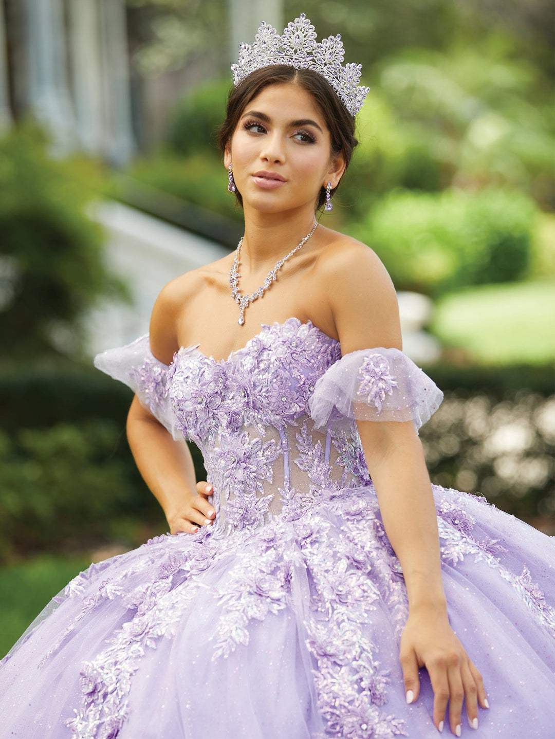 3D Floral Sheer Corset Quinceanera Dress by Fiesta Gowns 56465