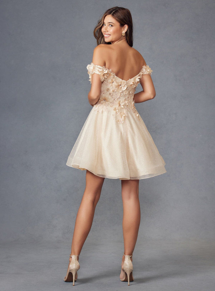 3D Floral Short Off Shoulder Dress by Juliet 861