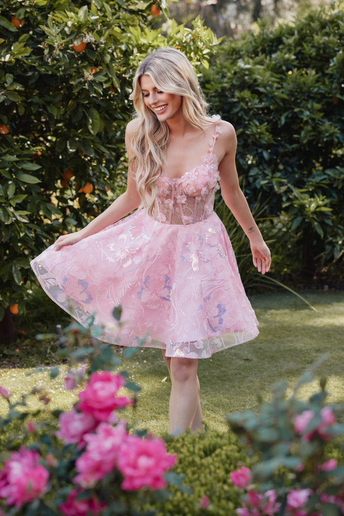 3D Floral Short Sleeveless A-line Dress by Juliet JT917A – ABC Fashion