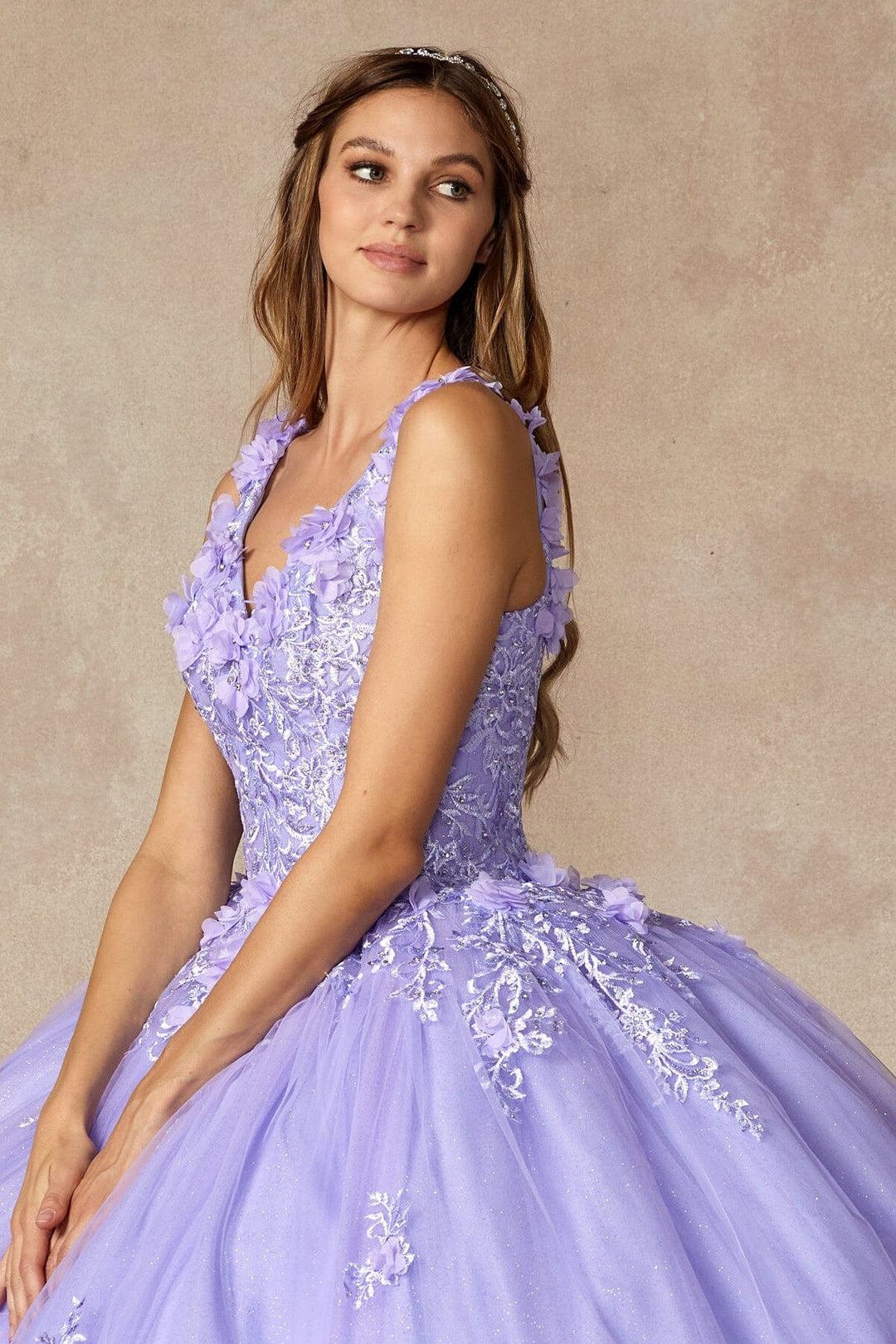 3D Floral Sleeveless Ball Gown by Juliet 1437
