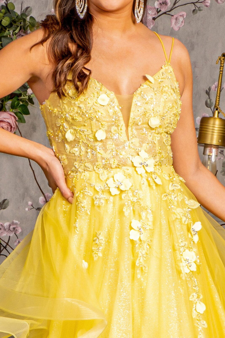 3D Floral Sleeveless Ruffled A-line Gown by GLS Gloria GL3356