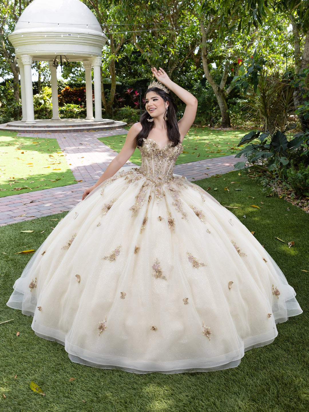 3D Floral Strapless Ball Gown by LizLuo Fiesta 56525 24 / Champagne Multi