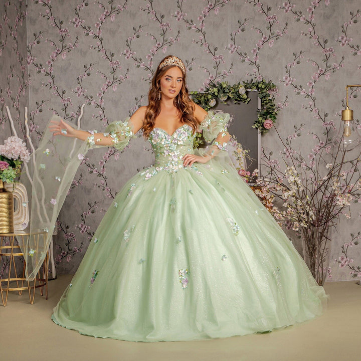 3D Floral Strapless Bell Sleeve Ball Gown by GLS Gloria GL3300