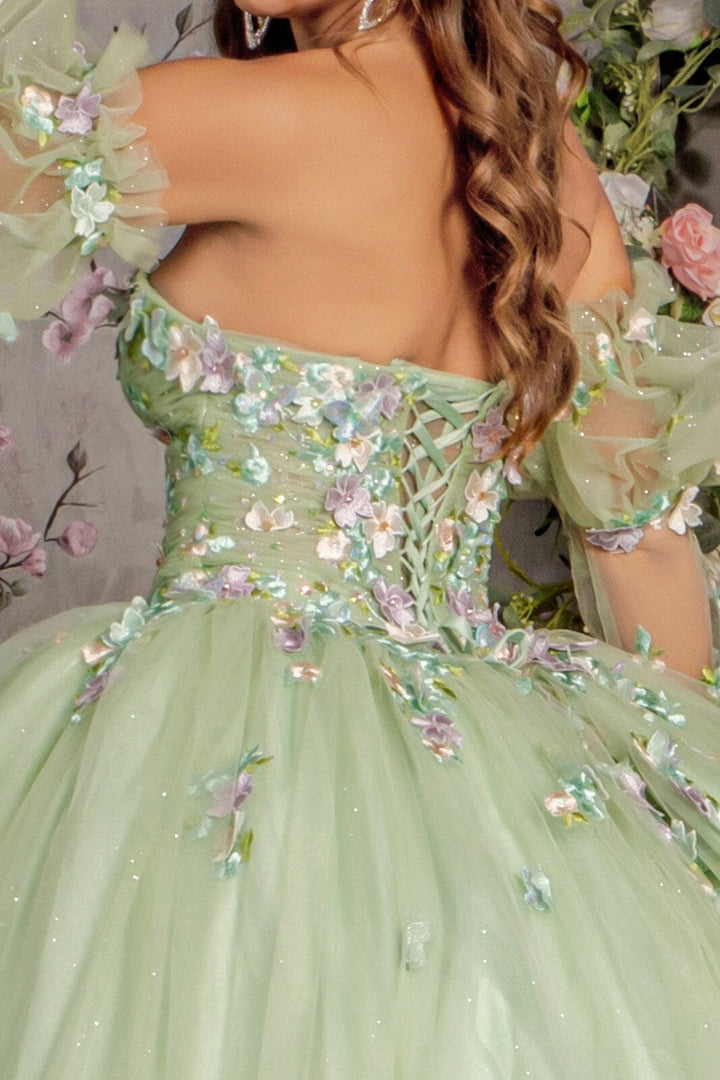 3D Floral Strapless Bell Sleeve Ball Gown by GLS Gloria GL3300