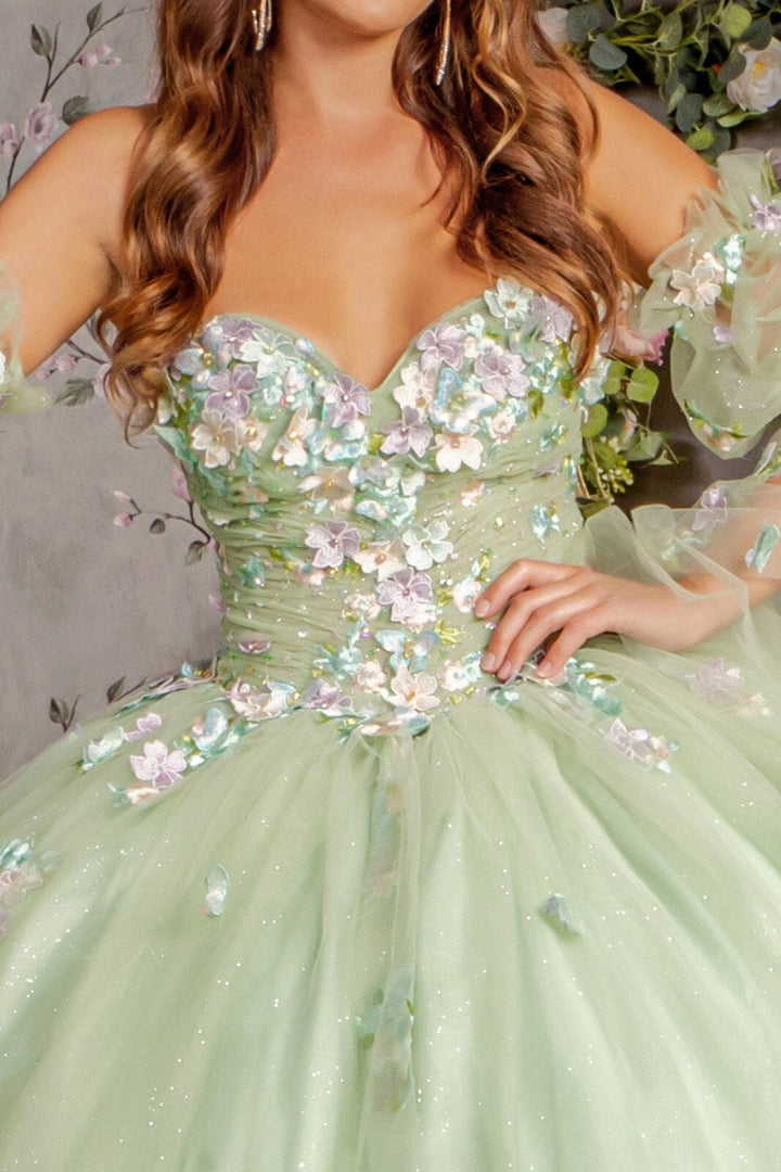 3D Floral Strapless Bell Sleeve Ball Gown by GLS Gloria GL3300
