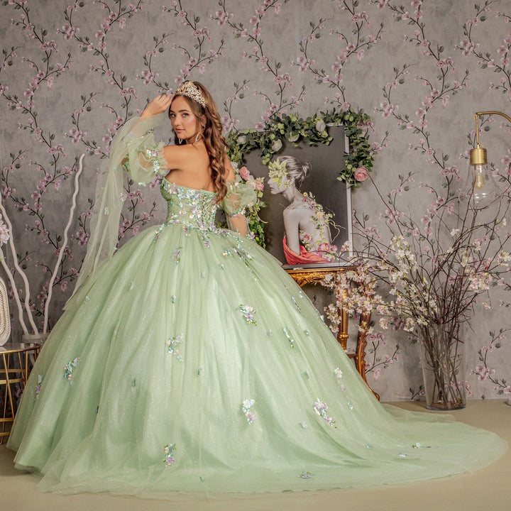 3D Floral Strapless Bell Sleeve Ball Gown by GLS Gloria GL3300