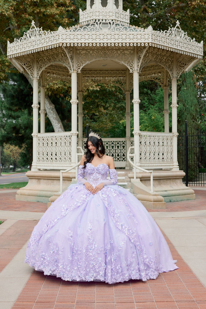 3D Floral Strapless Bell Sleeve Ball Gown by Juliet JT1459J