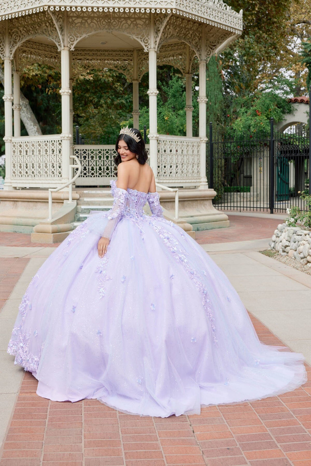 3D Floral Strapless Bell Sleeve Ball Gown by Juliet JT1459J
