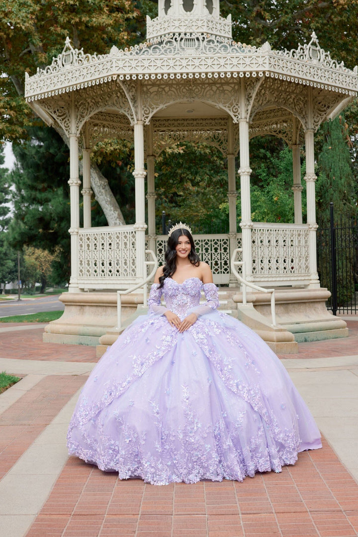 3D Floral Strapless Bell Sleeve Ball Gown by Juliet JT1459J