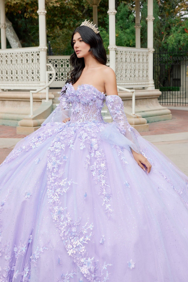 3D Floral Strapless Bell Sleeve Ball Gown by Juliet JT1459J