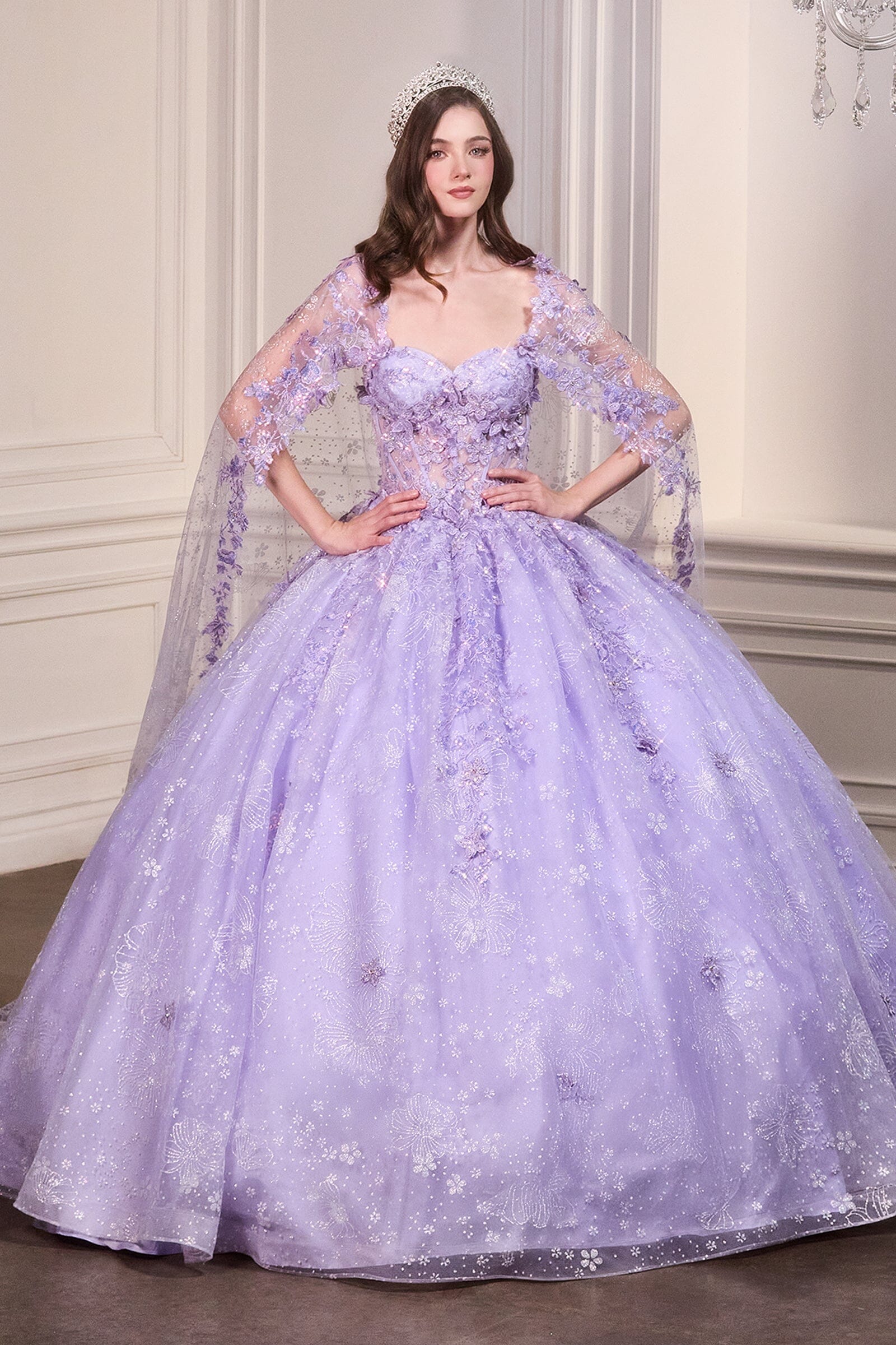 3D Floral Strapless Cape Ball Gown by Ladivine 15719 – ABC Fashion