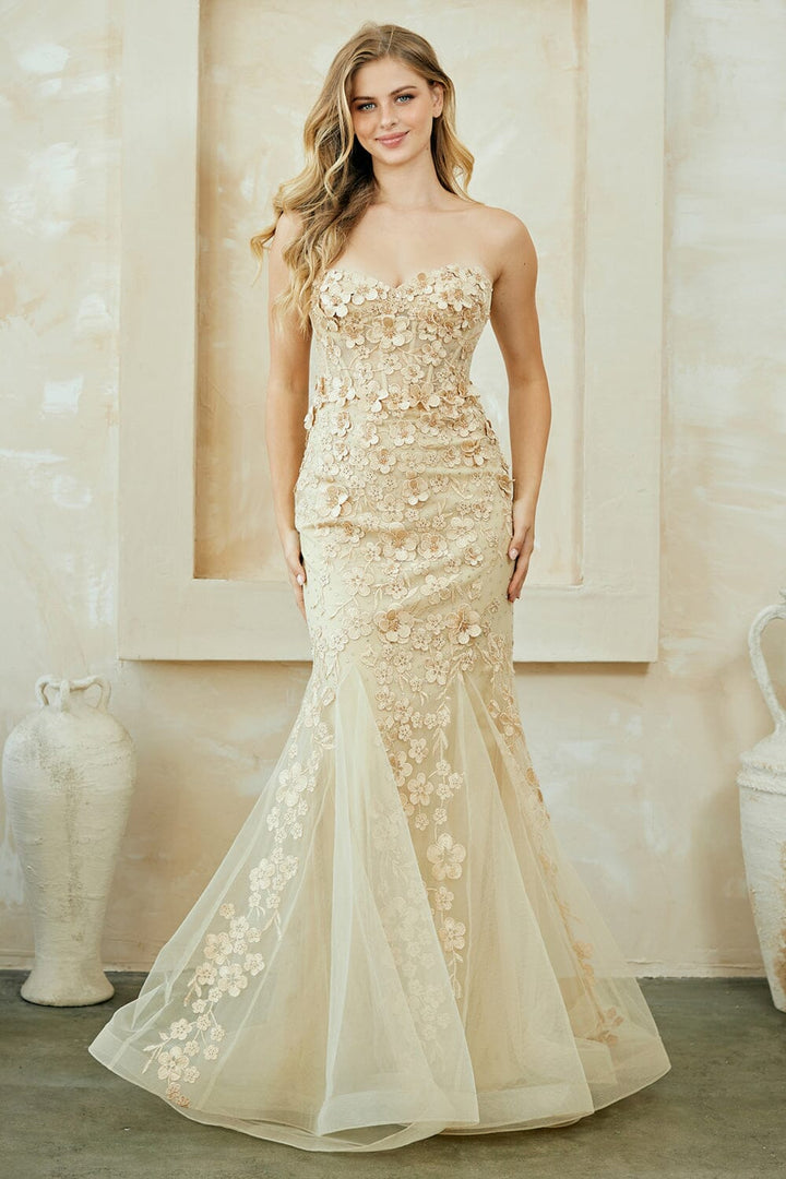 3D Floral Strapless Mermaid Dress by Amelia Couture SU081