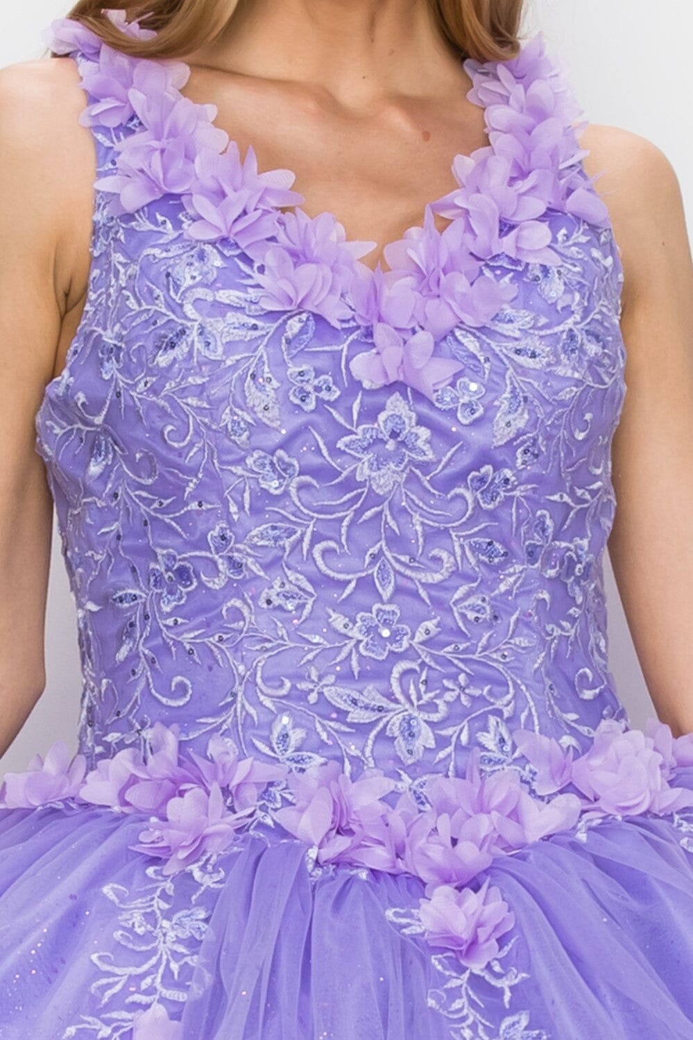 3D Floral V-Neck Ball Gown by Cinderella Couture 8025J