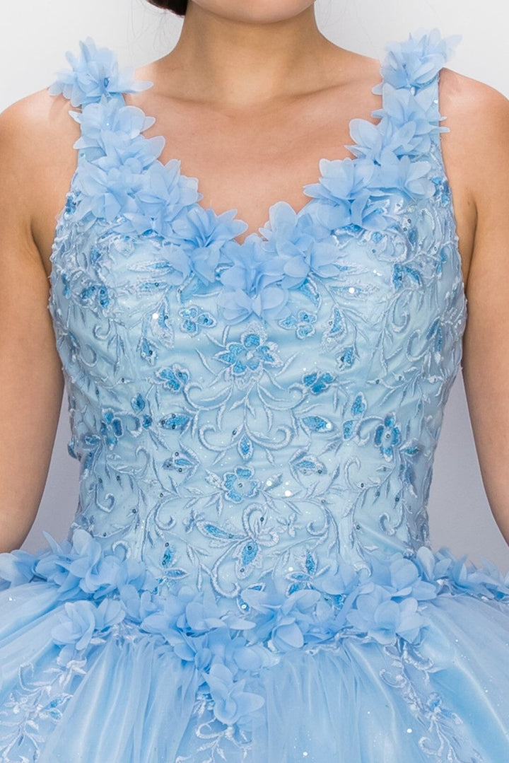 3D Floral V-Neck Ball Gown by Cinderella Couture 8025J