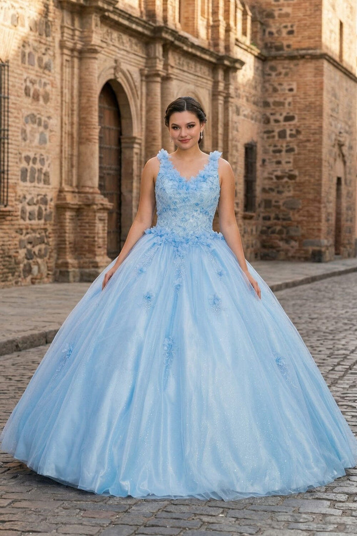 3D Floral V-Neck Ball Gown by Cinderella Couture 8025J