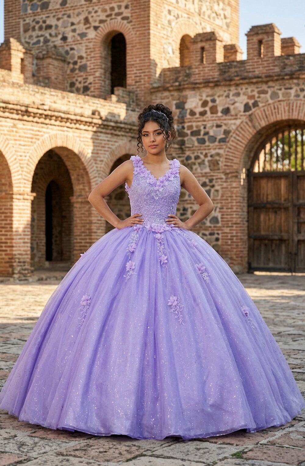 3D Floral V-Neck Ball Gown by Cinderella Couture 8025J