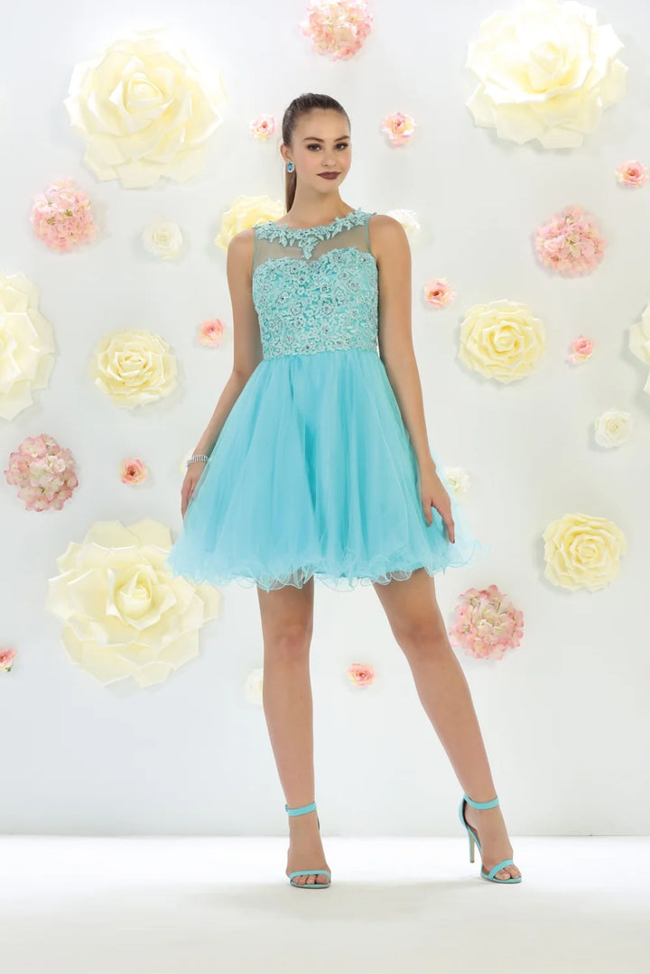 Short Sleeveless Ruffled Dress by May Queen MQ1429