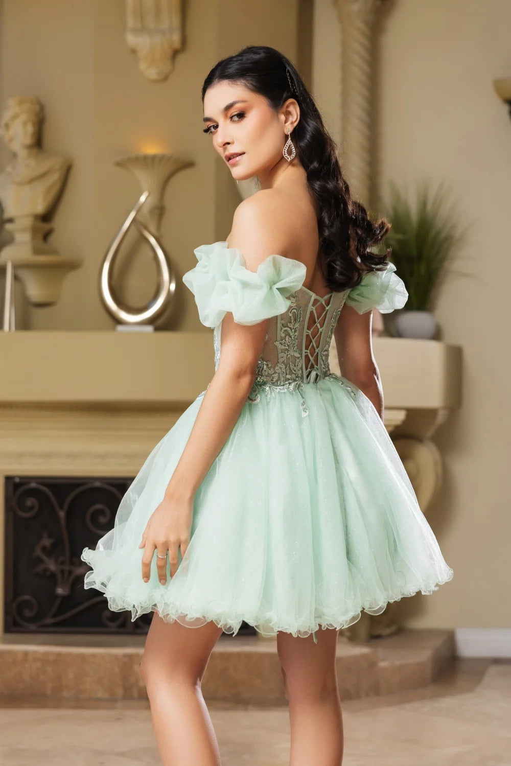 Short Off Shoulder Ruffled Dress by May Queen MQ2164