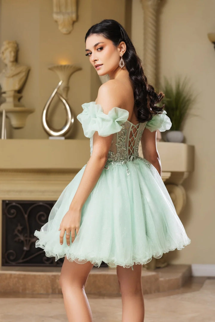 Short Off Shoulder Ruffled Dress by May Queen MQ2164