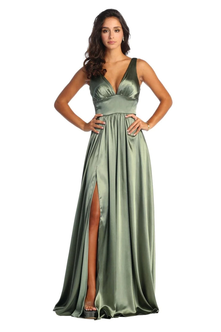 Satin Sleeveless A-line Slit Gown by May Queen MQ1723