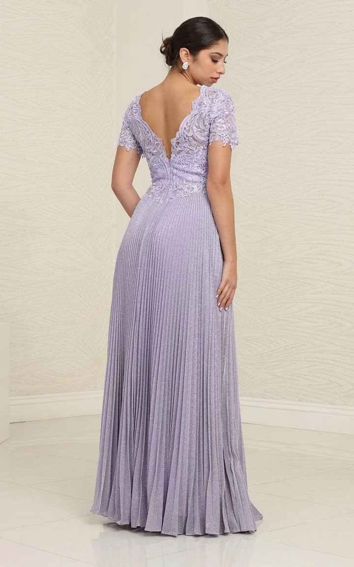 Pleated Short Sleeve A-line Gown by May Queen MQ1902