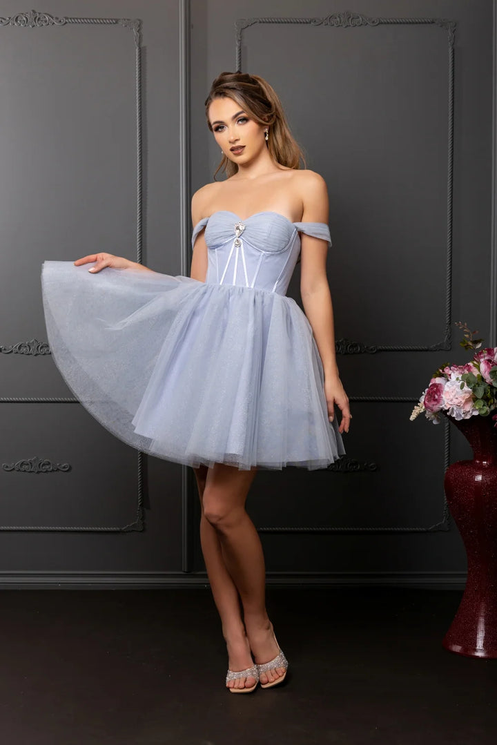 Short Off Shoulder A-line Dress by May Queen MQ2159