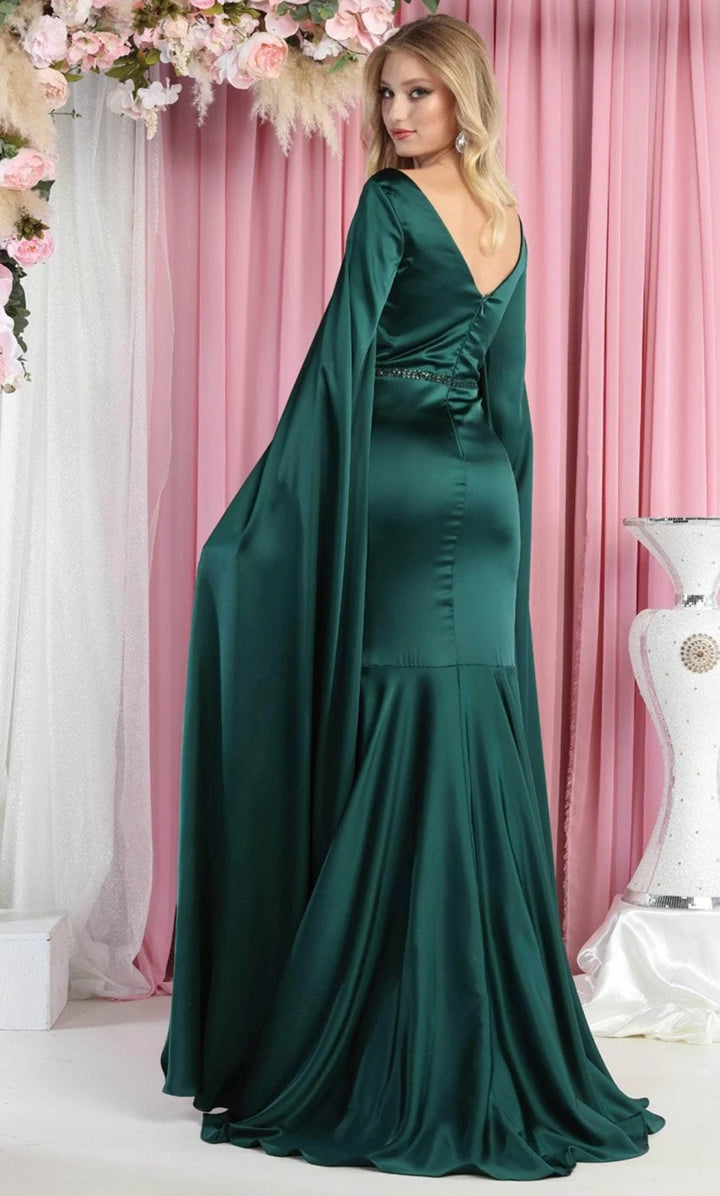 Satin Fitted Cape Sleeve Gown by May Queen RQ7961
