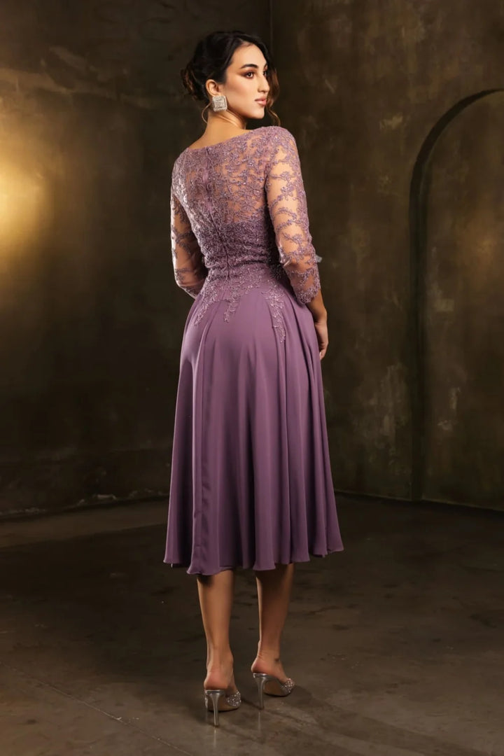 3/4 Sleeve Tea Length Dress by May Queen MQ2108