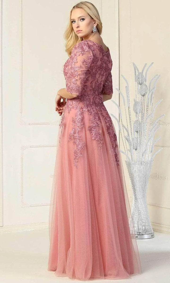 Applique Mid-Sleeve A-line Gown by May Queen MQ1859