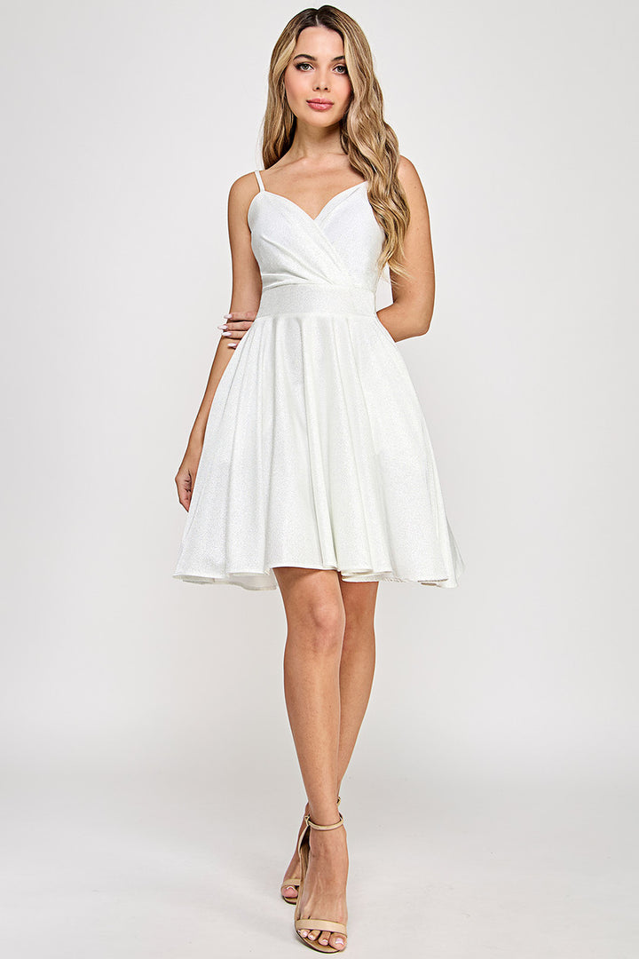 Metallic Short V-Neck A-line Dress by Lenovia 3075