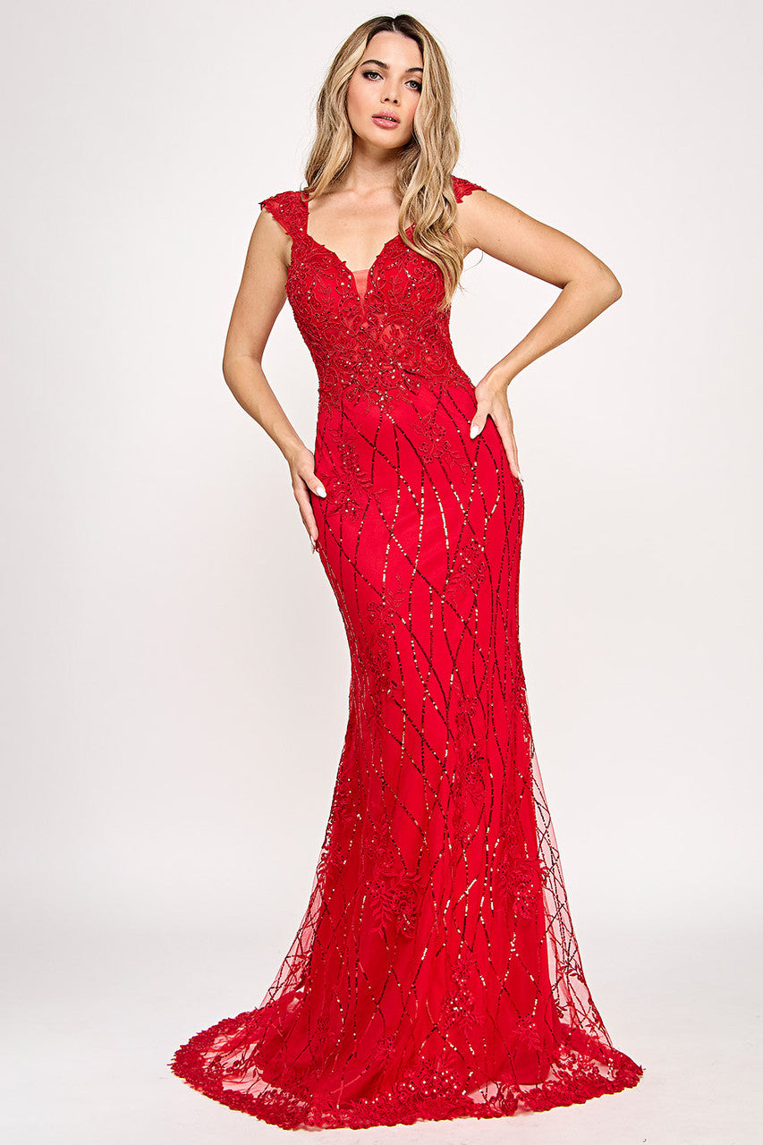 Beaded Mesh Fitted Sleeveless Gown by Lenovia 8350