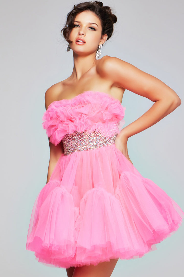 Rosette Short Strapless A-line Dress by Jovani 40186