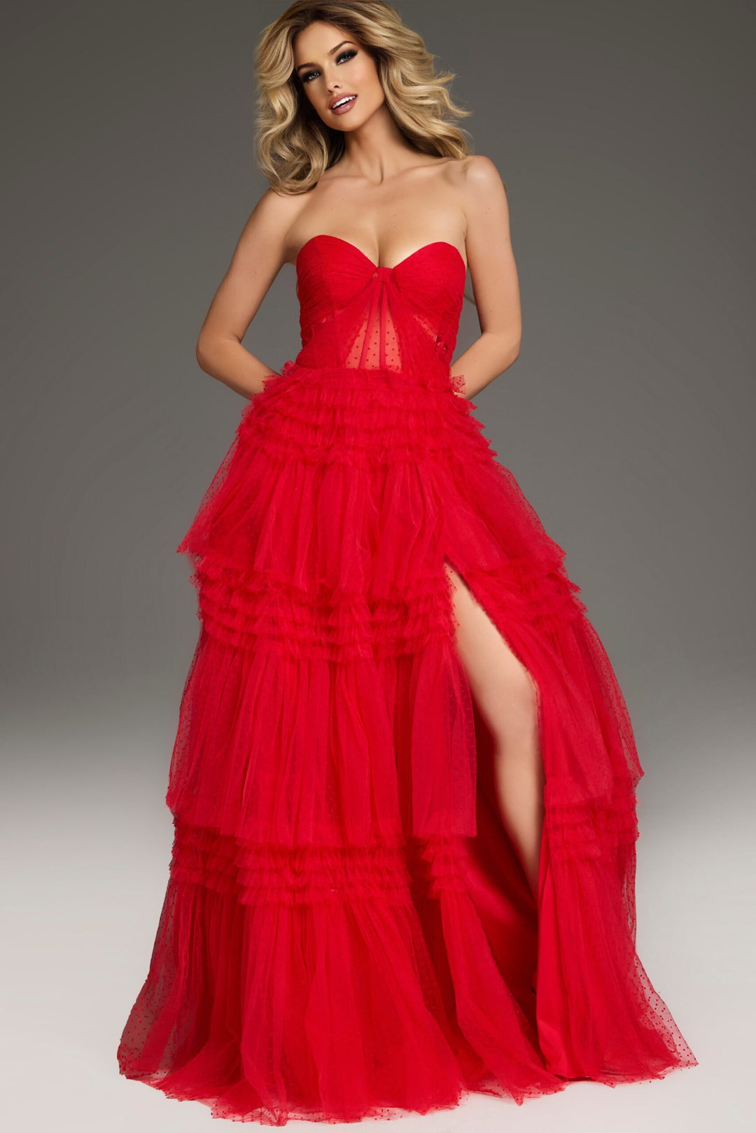 Strapless A-line Ruffled Slit Gown by Jovani 40466
