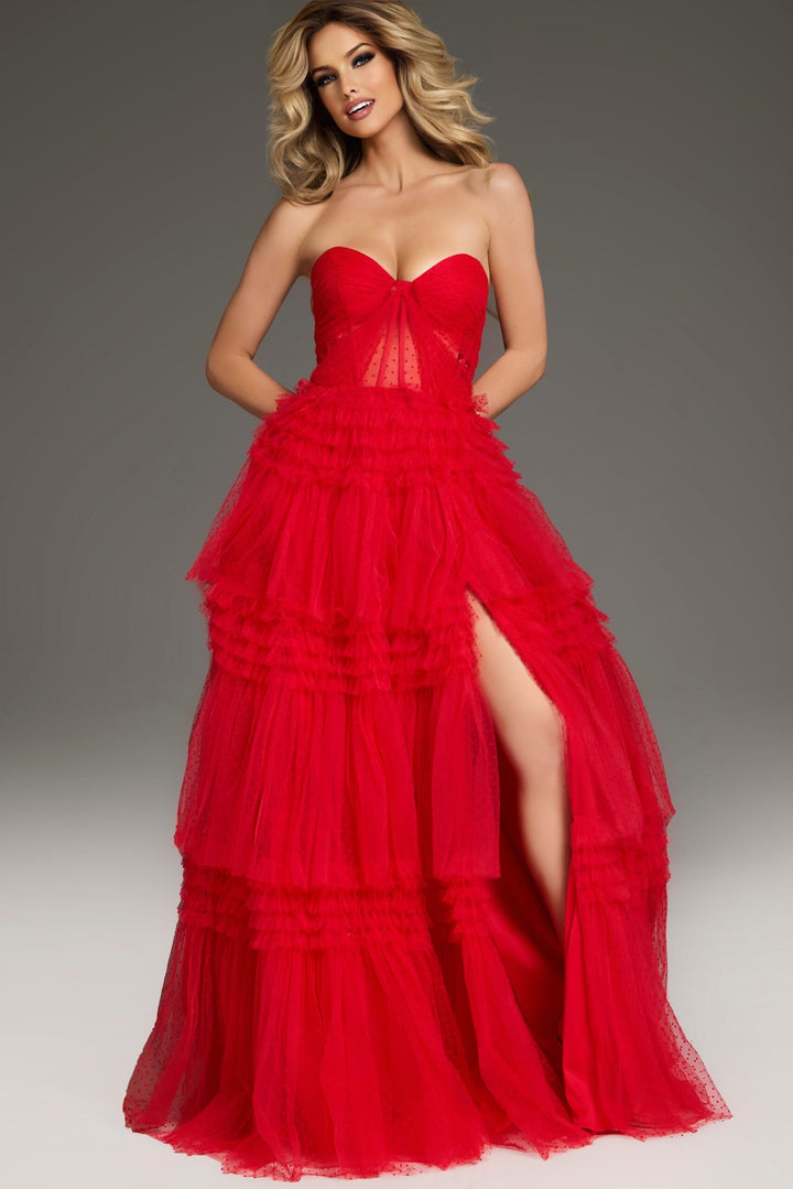 Strapless A-line Ruffled Slit Gown by Jovani 40466