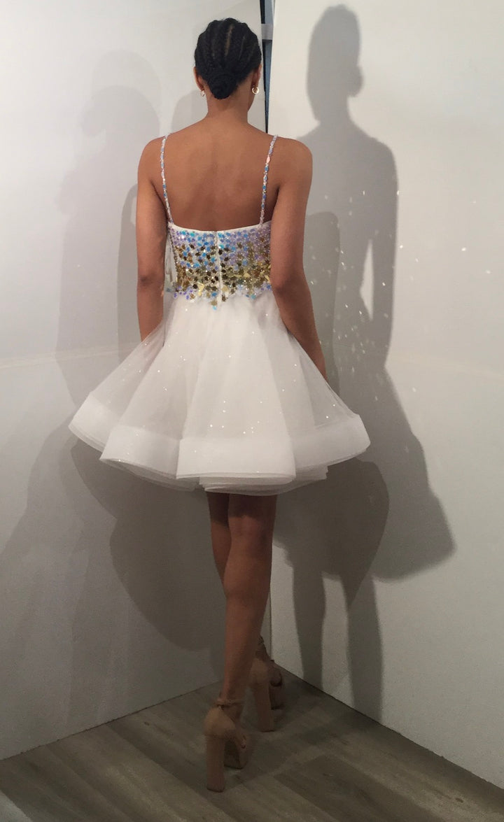 Beaded Short Sleeveless A-line Dress by Jovani 40516