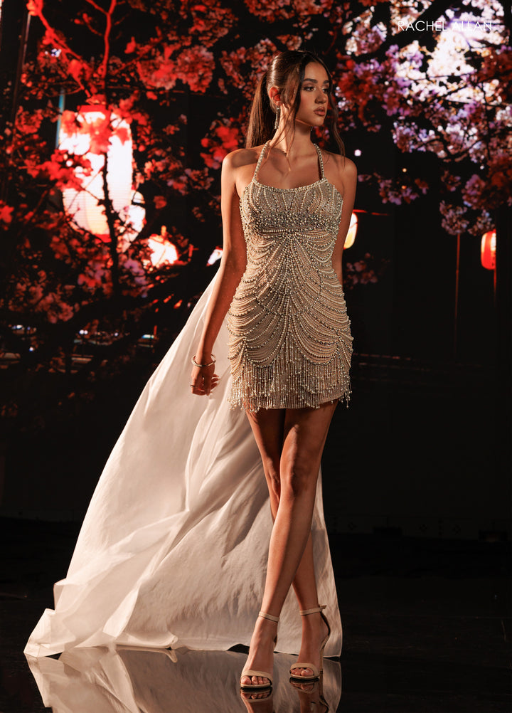 Beaded Short Sleeveless Dress by Rachel Allan 40664C