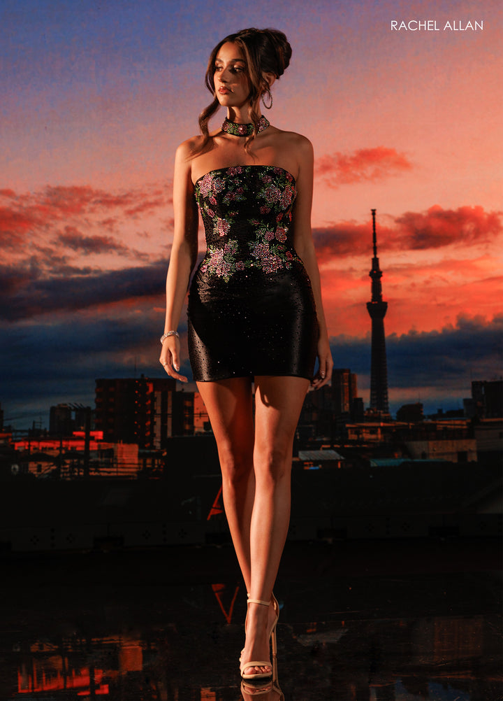 Beaded Short Strapless Dress by Rachel Allan 40665