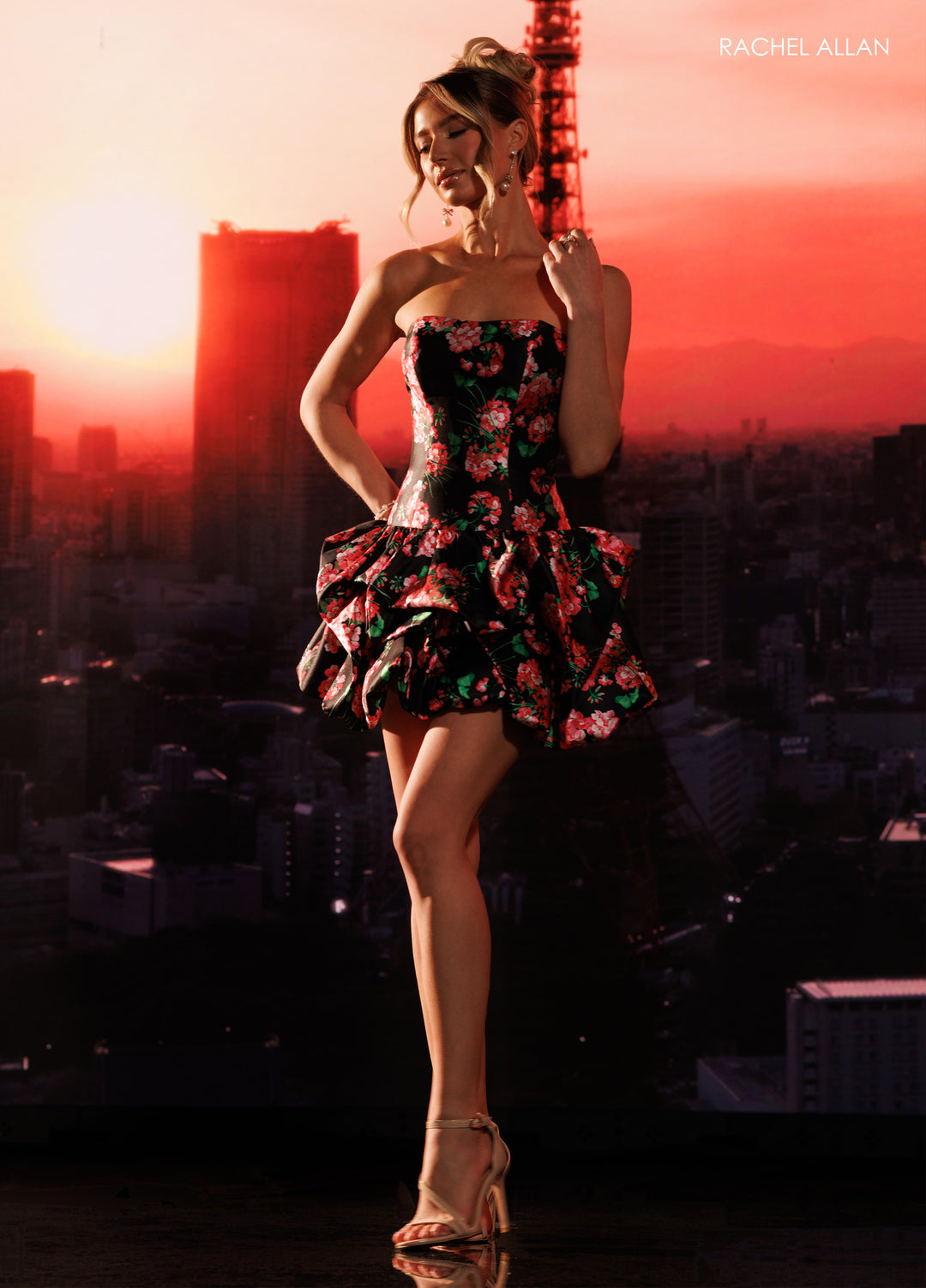 Print Short Strapless Dress by Rachel Allan 40684