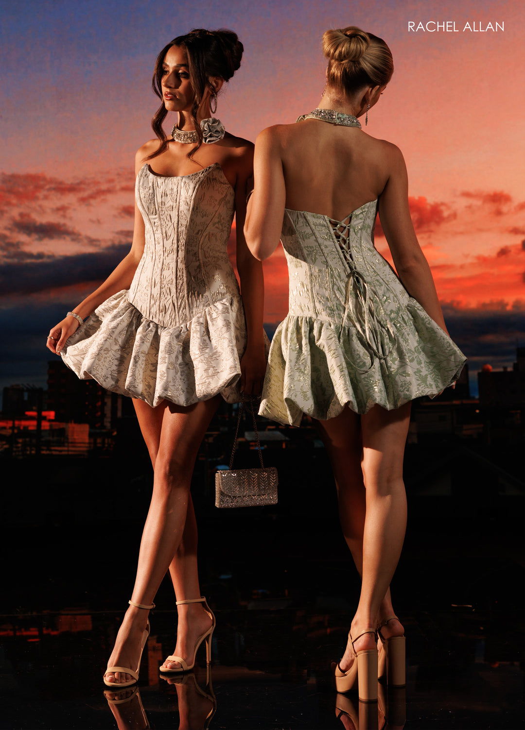 Jacquard Short Strapless Dress by Rachel Allan 40695