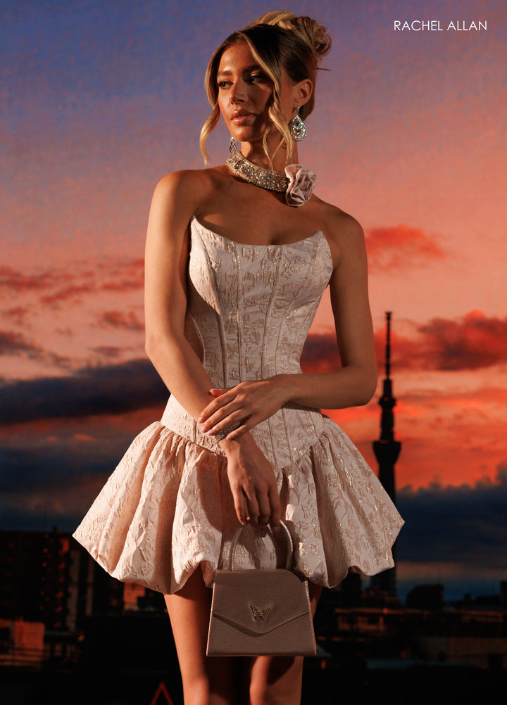 Jacquard Short Strapless Dress by Rachel Allan 40695