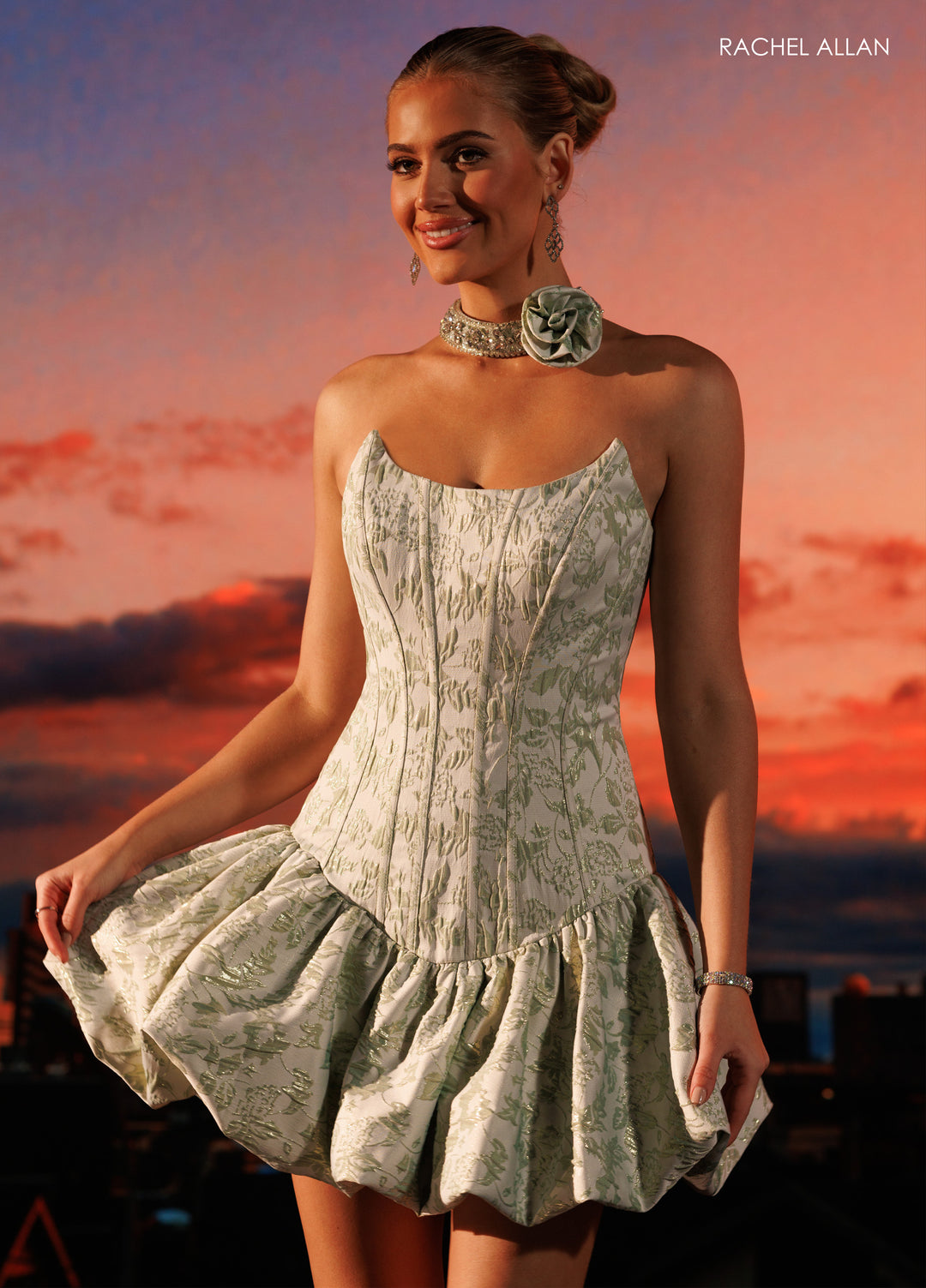 Jacquard Short Strapless Dress by Rachel Allan 40695